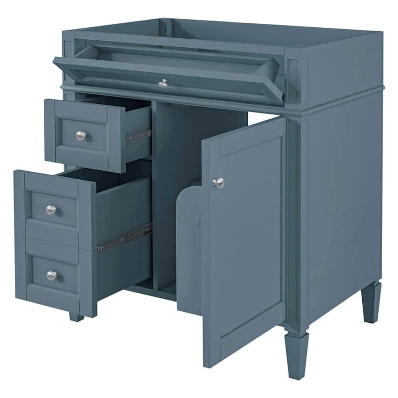 Roomfitters 30 Inch Bathroom Vanity Base, Modern Storage Cabinet with 2 Sliding Sections & Tilt-Down Tray (No Basin), Black