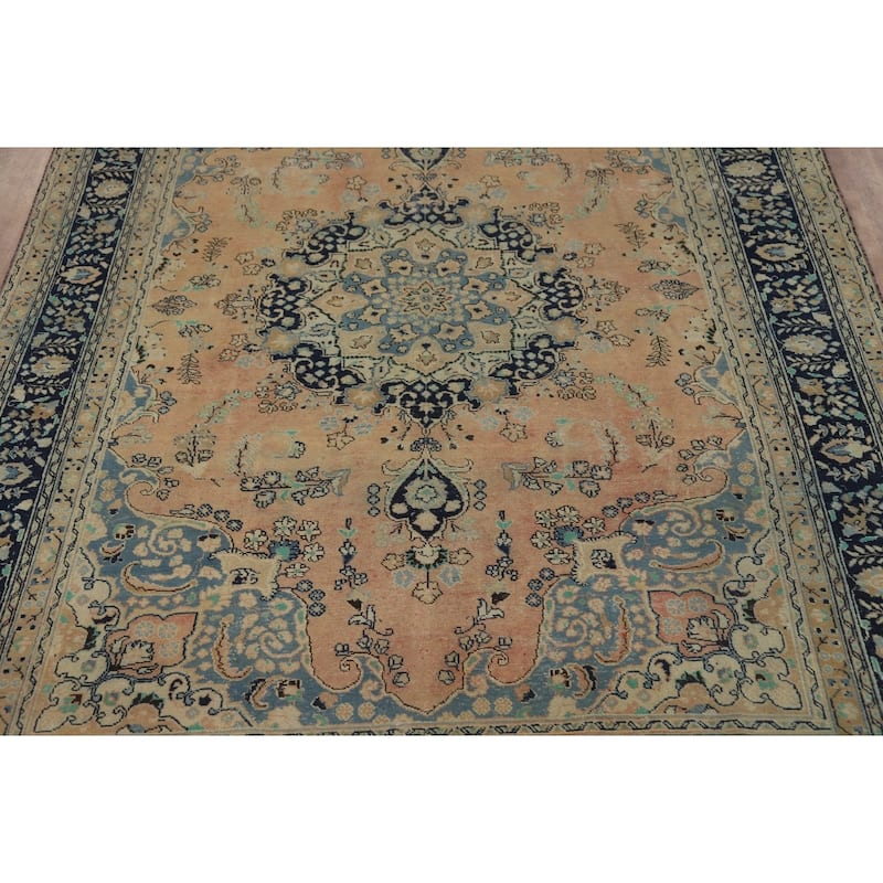 Medallion Mashad Persian Vintage Area Rug Handmade Wool Carpet - 7'11"x 11'1"