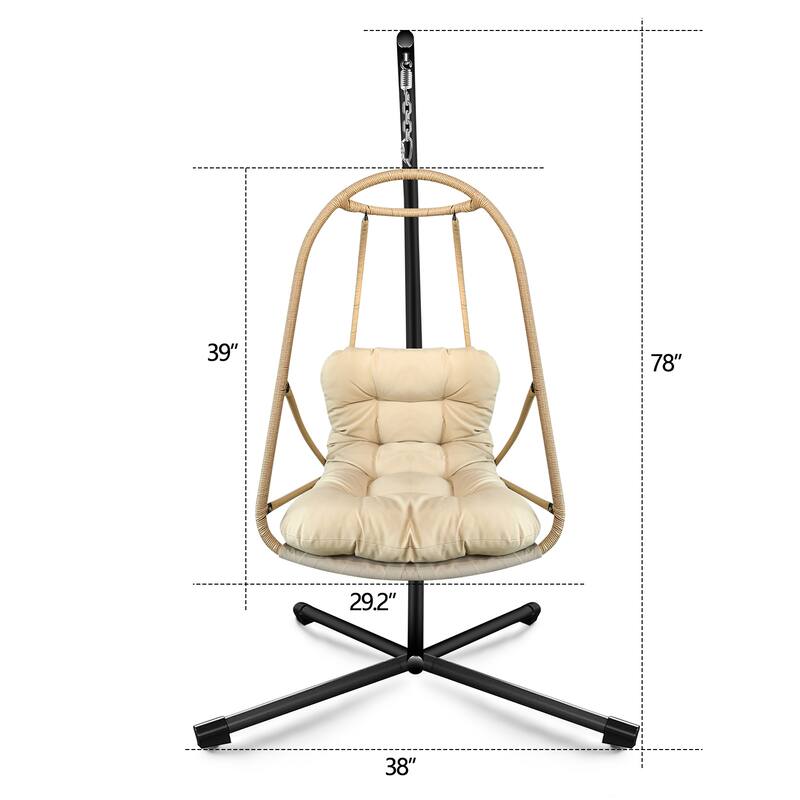 Wicker Swing Egg Chair with Metal Stand and Cup Holder, Patio Hanging Chair with Cushion and Pillow, C Type Bracket