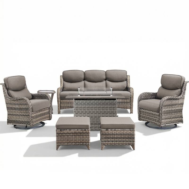 Pocassy Outdoor Fire Pit Sofa Swivel Chairs Conversation Set