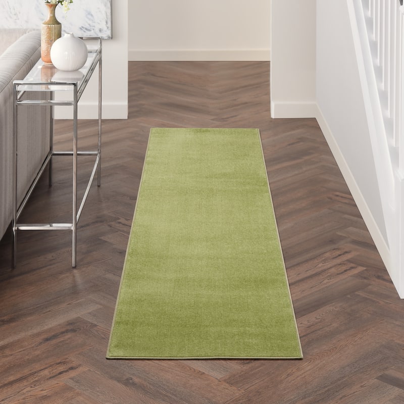 Nourison Essentials Solid Contemporary Indoor/Outdoor Area Rug - 8' Runner - Green