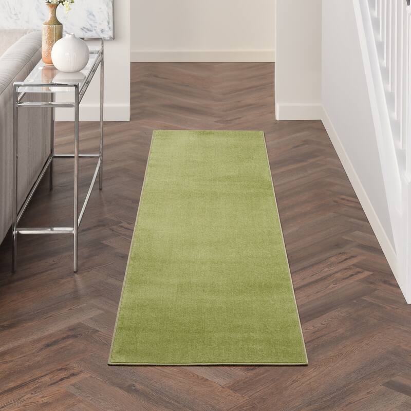 Nourison Essentials Solid Contemporary Indoor/Outdoor Area Rug - 2' x 6' Runner - Green