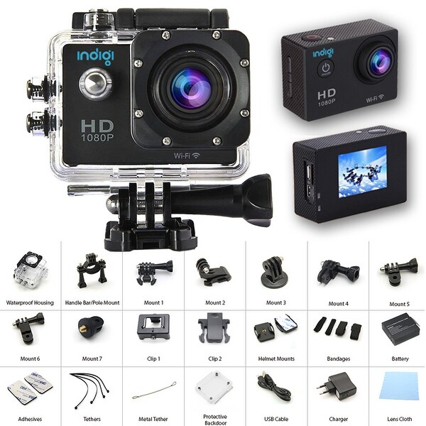 Indigi NEW 4K Waterproof Extreme Action Sports Camera DVR - Built-in LCD - All Mounts Included - WiFi Capable to iOS & Android