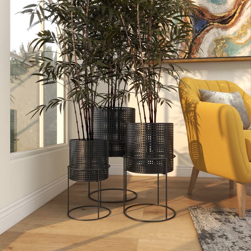 White Black or Gold Basket Style Glam Modern Planter Stands (Set of 3) - S/3 23", 19", 15"H