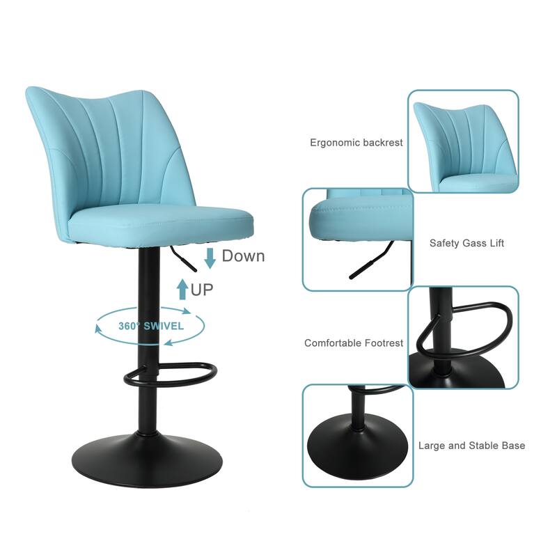 2-Piece Swivel Bar Stool set, High Quality Faux Leather Seat with Backrest Adjustable Bar Stool for Indoor, Kitchen Island
