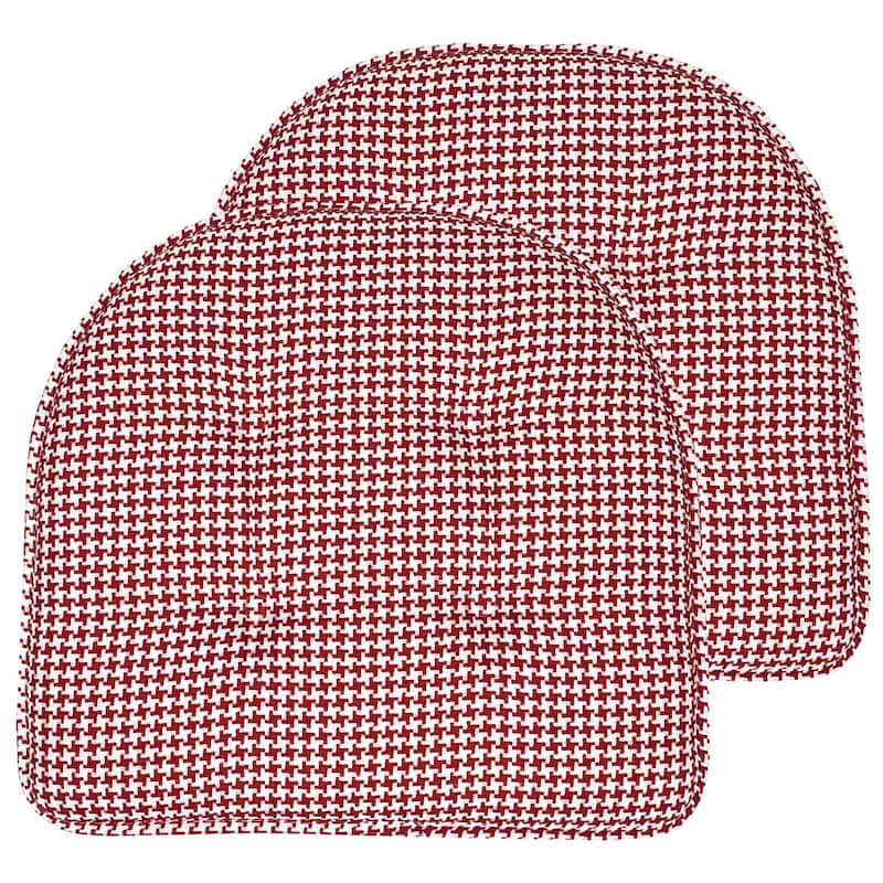 Houndstooth U-Shaped 16" x 17" Memory Foam Chair Pad - Set of 2 - Red