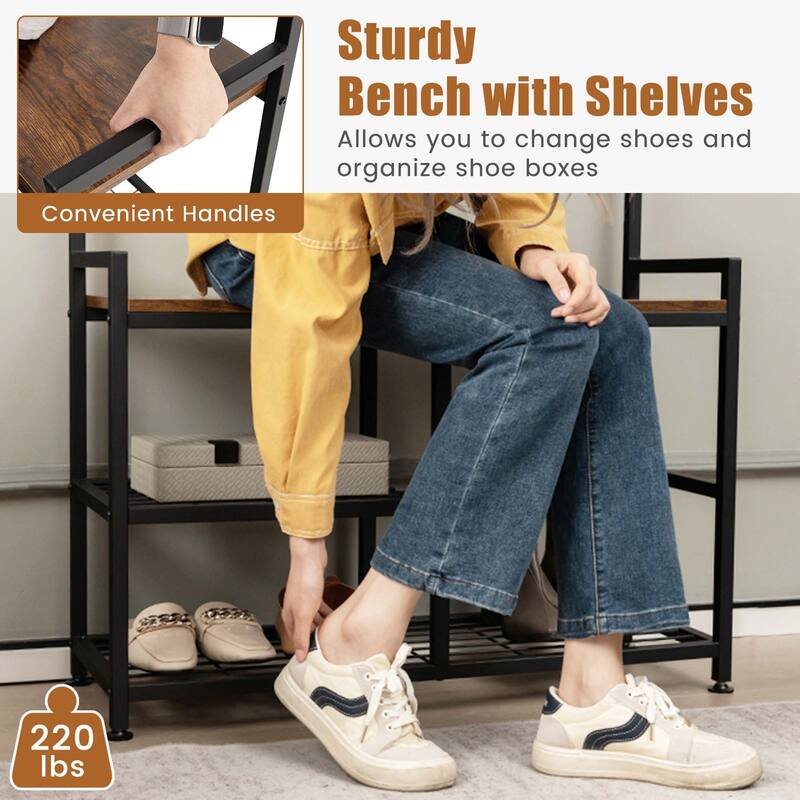 Costway 3-in-1 Coat Rack Industrial Hall Tree Shoe Bench Entryway - See Details