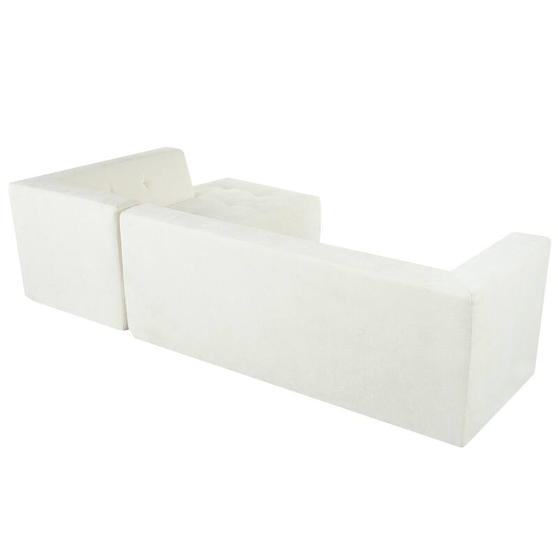 112.2*74" Modular Sofa Set, Beige Chenille, 2pcs Free Combo, L-Shaped