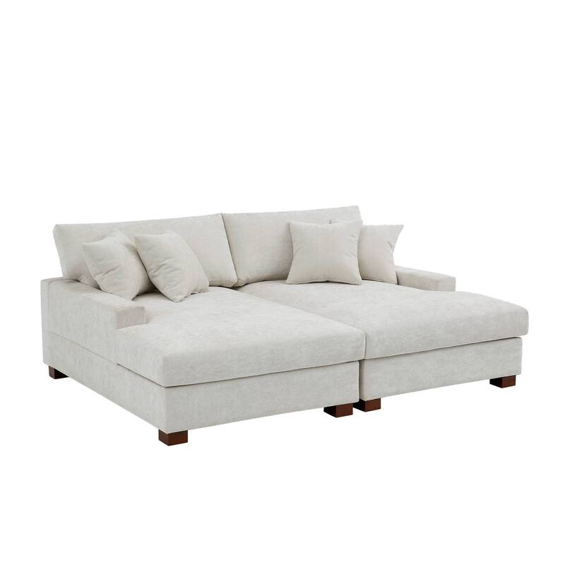 2 Set Chenille Upholstered Modular Sectional Sofa Chaise with Pillows