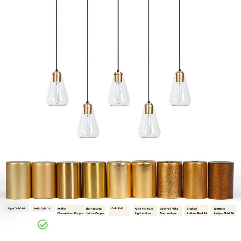 Modern Farmhouse 5-Light Black Gold Chandelier Linear Design with Clear Glass Kitchen Island Light for Dining Room