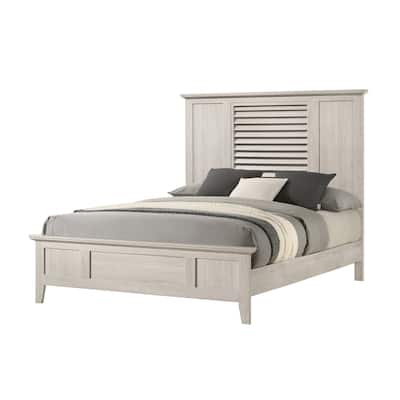 Queen Size Wood Panel Bed with Louvered Headboard
