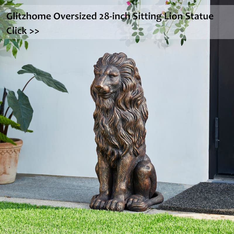 Glitzhome MGO Vintage Sitting & Lying Lion Guardian Garden Statue Porch Sculpture Indoor Outdoor