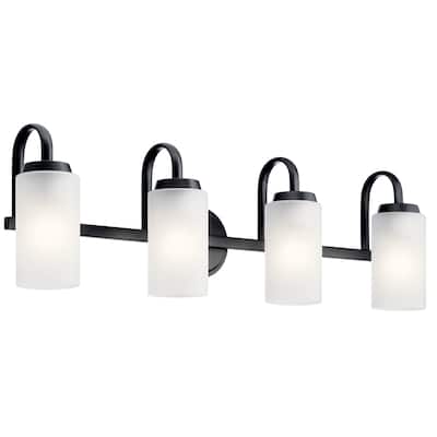 Kichler Lighting Kennewick 4-Light Vanity Light Black with Etched Glass
