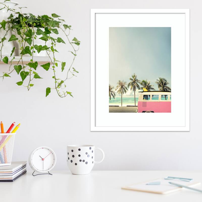 Framed Wall Art Print Surf Bus Pink by Design Fabrikken 17.00 x 21.00-inch