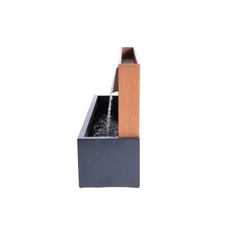 Lighted Rectangle 2-Tier Outdoor Garden Water Fountain with Planter - 39.37"