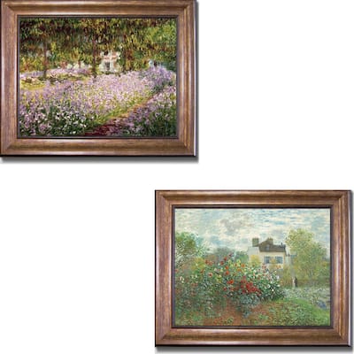 Artist's Garden at Giverny & Argenteuil by Monet 2-pc Bronze-Gold Framed Canvas Art Set (16 in x 20 in Each Framed Size)