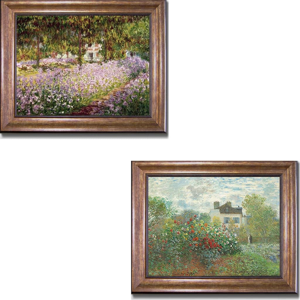 Artist's Garden at Giverny & Argenteuil by Monet 2-pc Bronze-Gold Framed Canvas Art Set (16 in x 20 in Each Framed Size)