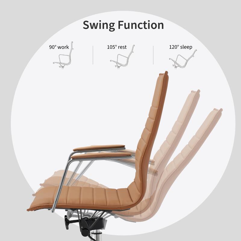 Set of 2 High Back Office Desk Chair | Upholstered Ribbed PU Leather | Armchair for Home, Executive, Conference, Meetings