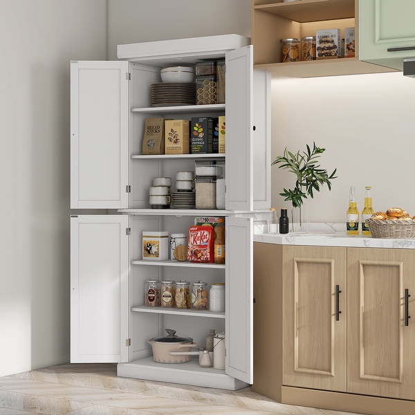 72.5 Kitchen Pantry Storage Cabinet Freestanding Kitchen Cupboard with 4 Doors and Adjustable Shelves for Dining Room MDF Bed Bath Beyond 40662987