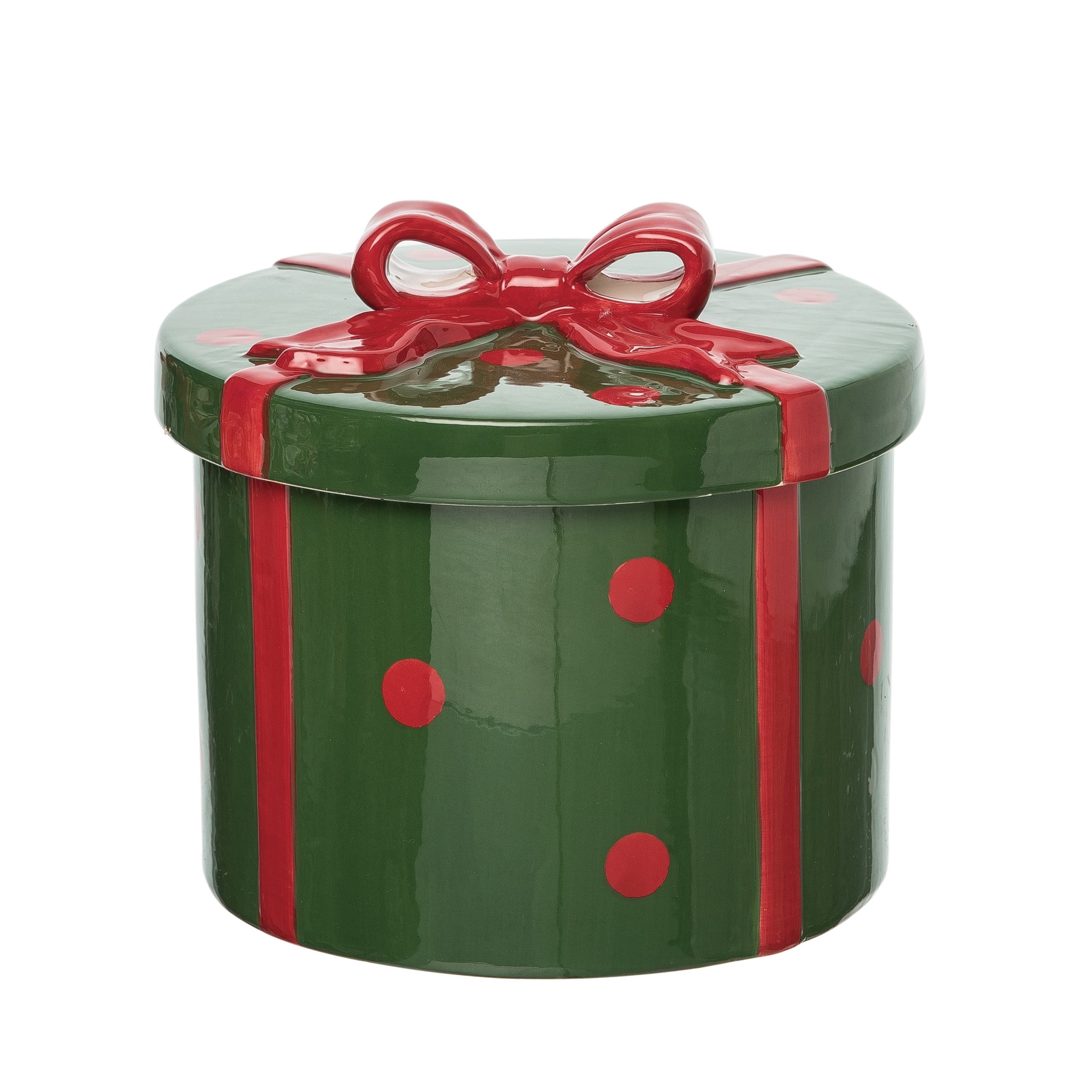Transpac Ceramic 6.75 in. Multicolor Christmas Dotted Round Present Cookie Jar
