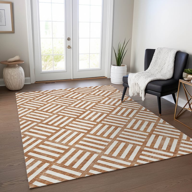 Machine Washable Indoor/ Outdoor Chantille Geo Modern Rug - Paprika - 3' x 5'