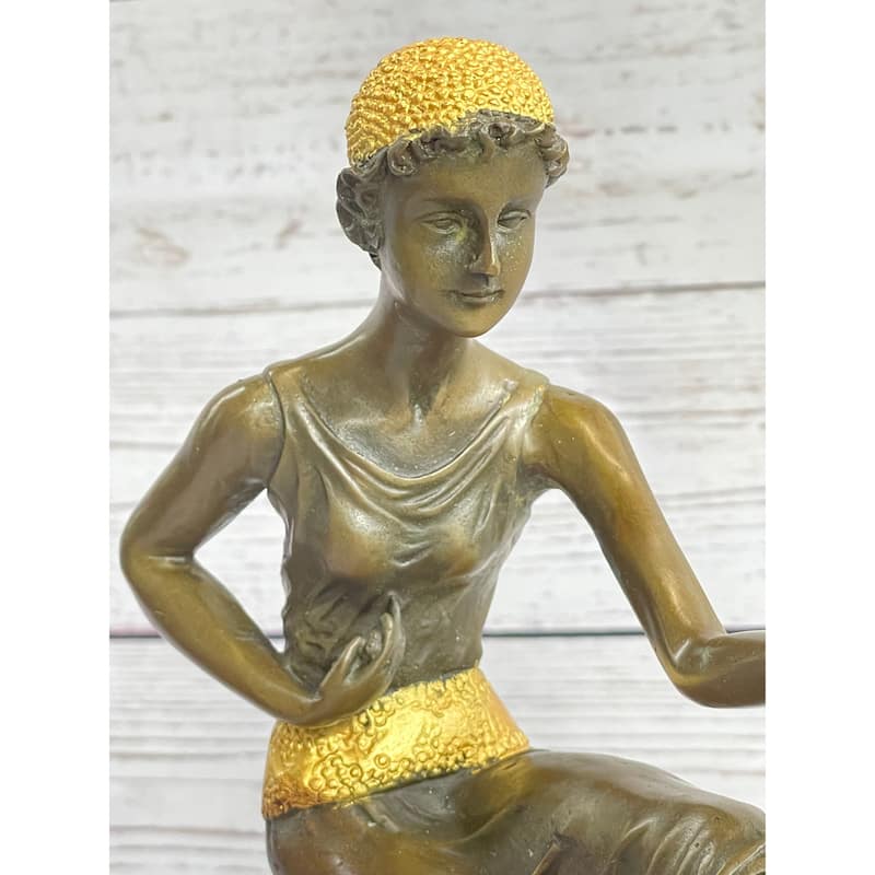 Bronze Art Nouveau Deco Sculpture Deco Girl W/ Parrot By Chiparus Home Decor