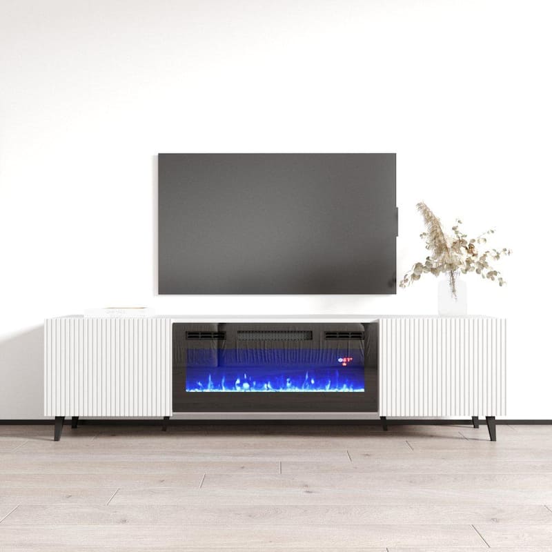 Pafos BL-EF 71" Electric Fireplace TV Stand - White