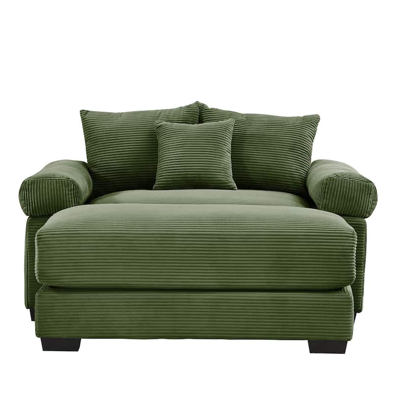 GDFStudio - Soft Corduroy Fabric 1-Seater 54.3" Sofa Chair with Ottoman