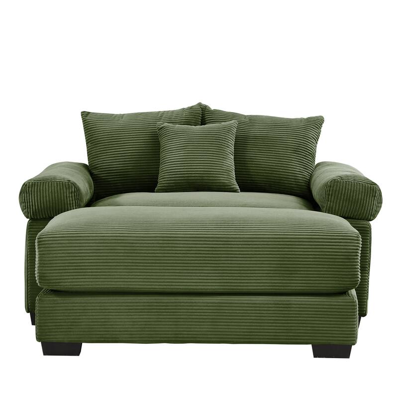 Oversized Chaise Lounge Corduroy Chair Indoor Single Sofa with Ottoman for Living Room Bedroom