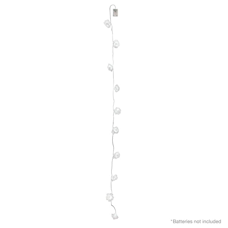 White Foam Rose Flower LED String Light Fairy Lights Battery Operated 72in - 72" L x 2.5" W x 2.5" DP