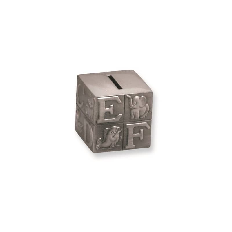 Curata Pewter-Tone Finish Metal Small Baby Block Bank - 2.5"