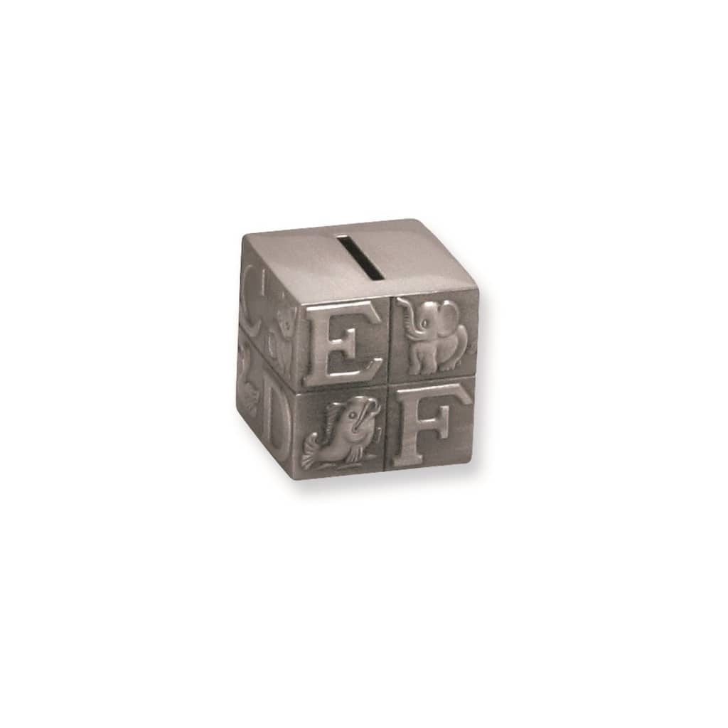 Curata Pewter-Tone Finish Metal Small Baby Block Bank - 2.5"