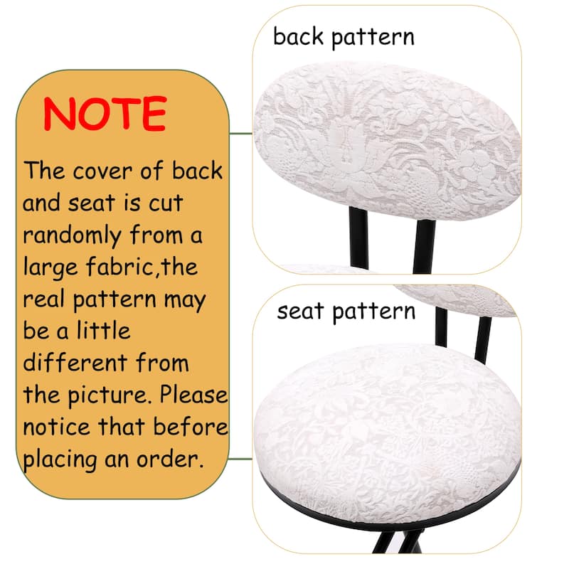 Set of 2 Round Print Bar Stools Black Metal Upholstered Chairs for Kitchen Island Dining Rooms Counter Stools