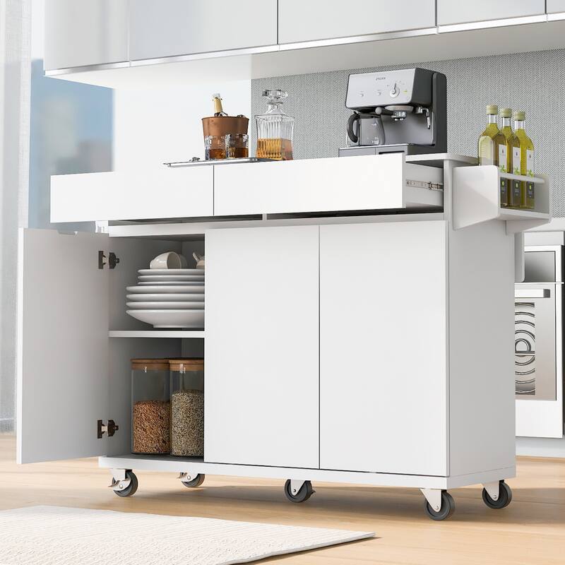 Rolling Kitchen Island Cart on Wheels with Adjustable Shelves, 2 Drawers, and Spice Rack