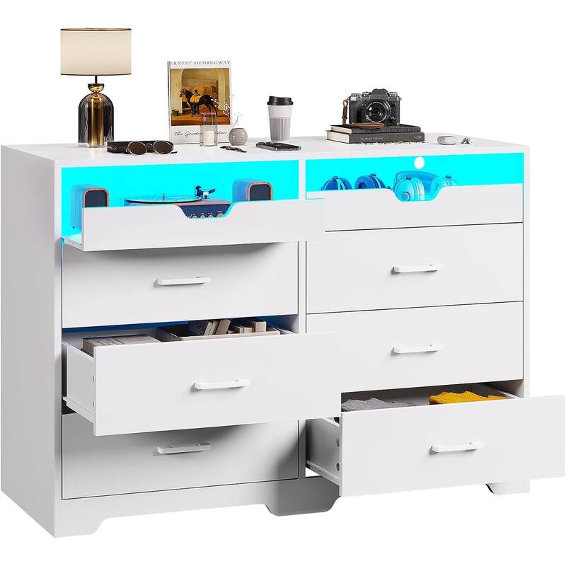 Dresser with LED Lights for Bedroom Double Dresser with 3/6 Drawers