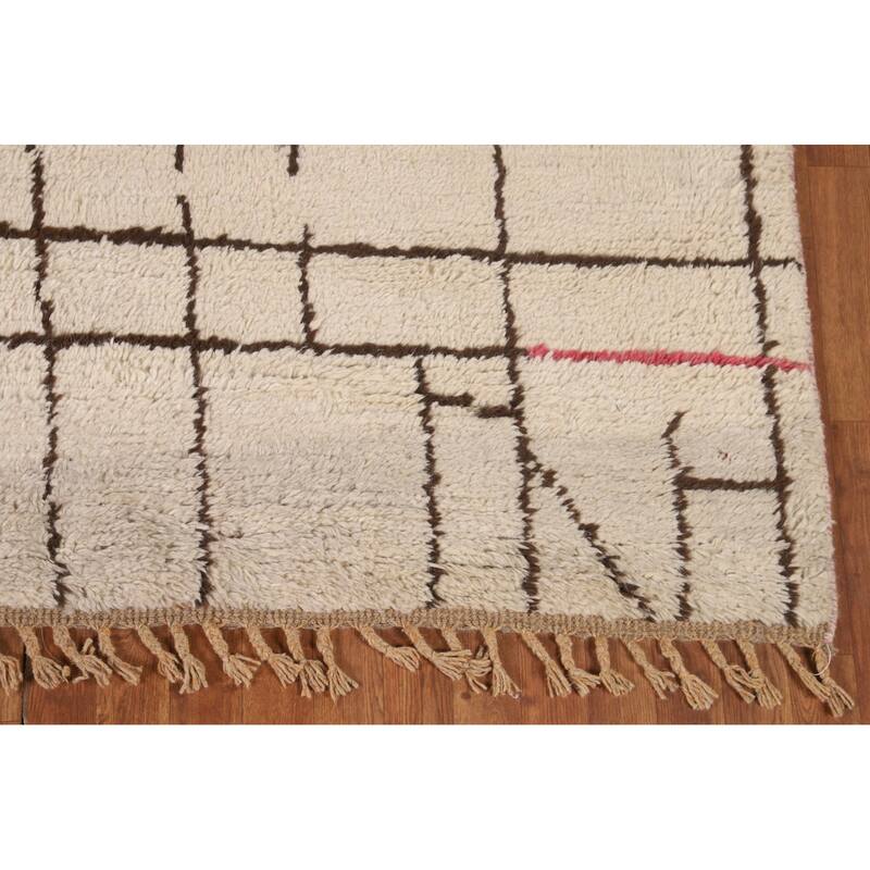 Ivory Moroccan Oriental Area Rug Handmade Wool Carpet - 6'4" x 8'4"