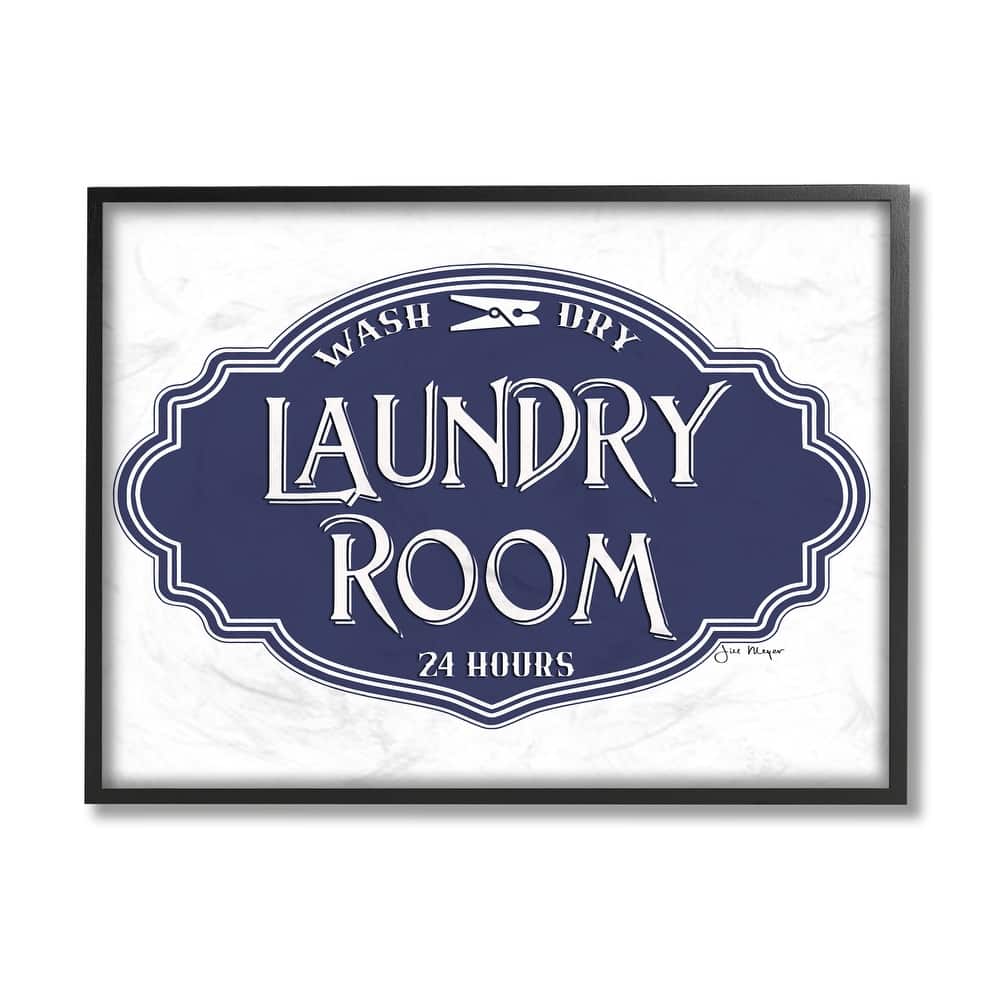 Stupell Vintage Laundry Room Sign Minimal Blue White Framed Giclee Art Design By Jill Meyer