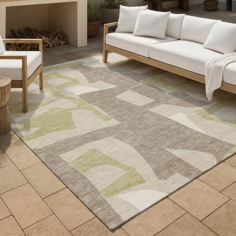 Machine Washable Indoor/ Outdoor Modern Crestone Chantille Rug - Beige - 3' x 5'