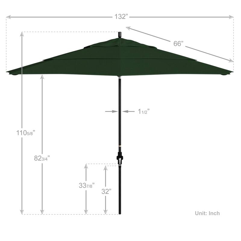 California Umbrella 11' Rd Golden State Series Patio Umbrella Black Aluminum Frame Crank Lift Collar Tilt Pacifica