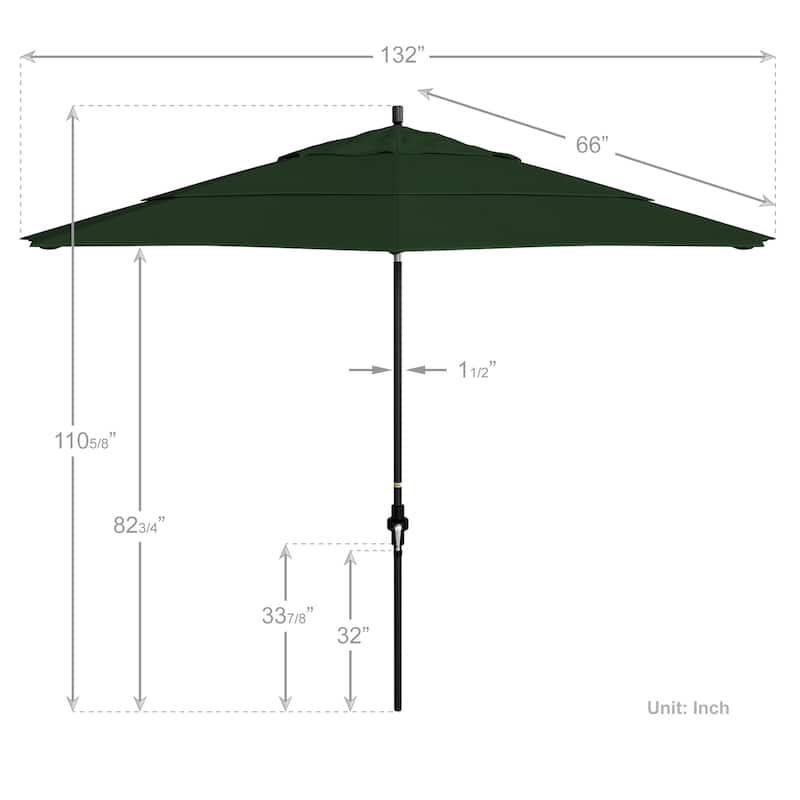 California Umbrella 11' Sun Master Patio Umbrella Black Aluminum Pole Fiberglass Ribs Crank Lift Tilt Pacifica Pacific Blue