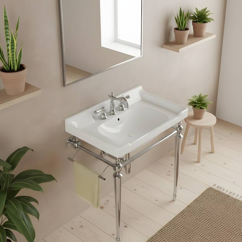 Wall-Mounted Bathroom Vanity with Ceramic Basin and Metal Legs