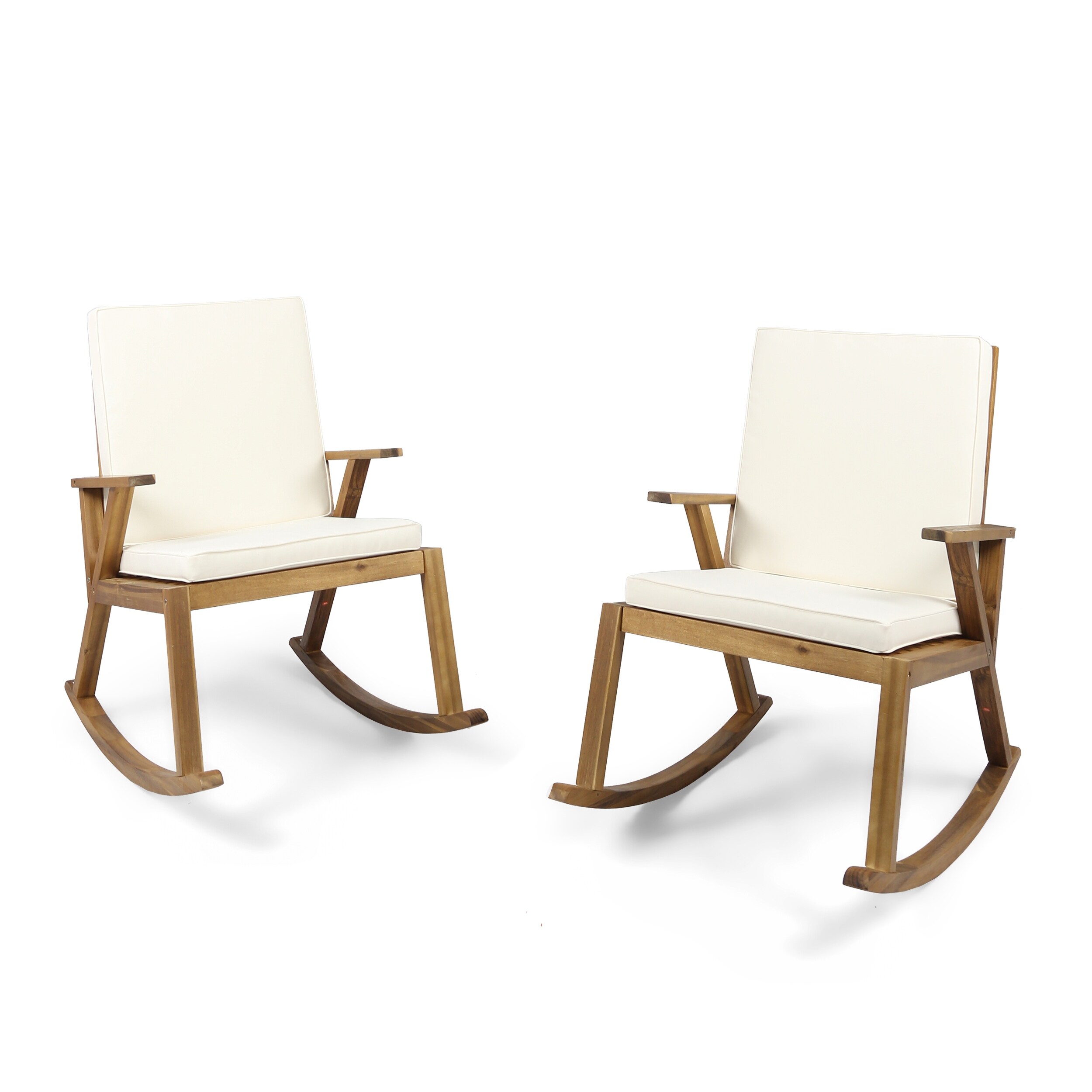Shop Champlain Outdoor Acacia Wood Rocking Chair With Water Resistant Cushions Set Of 2 By Christopher Knight Home Overstock 21133398