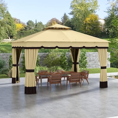 Outsunny 10' x 12' Patio Gazebo, Double Roof Outdoor Gazebo Canopy Shelter with Netting and Curtains, Solid Metal Frame