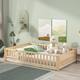 Twin/Full/Queen size Floor Platform Bed with Fence and Door for Kids, Toddlers