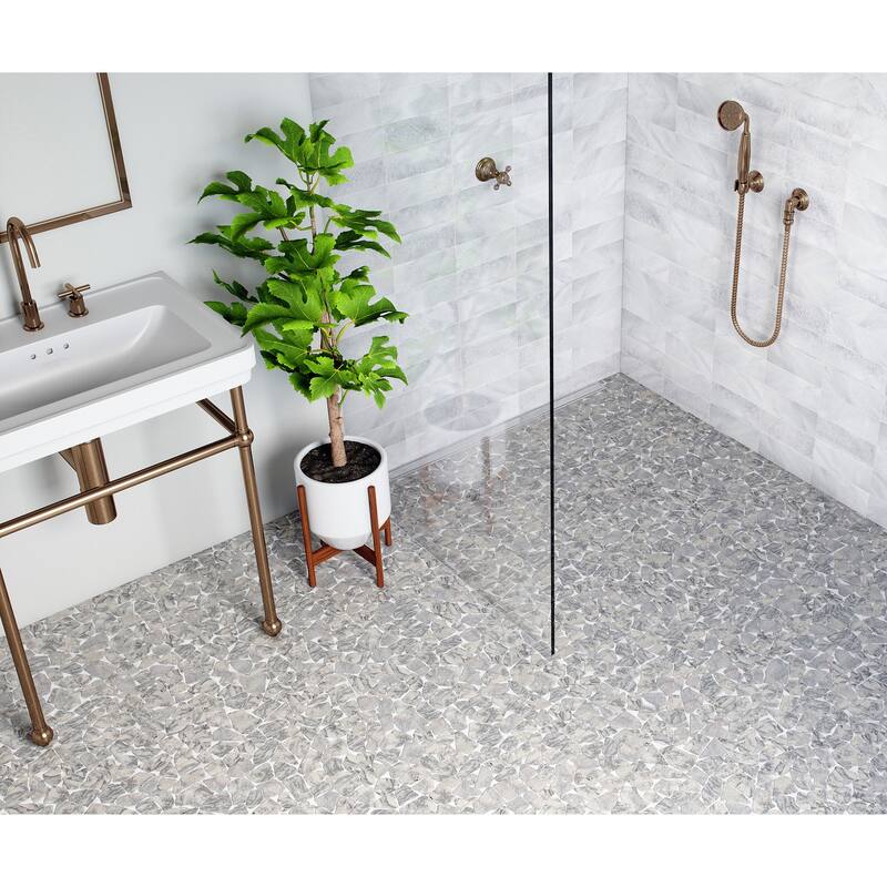 Fit Mosaic 11 in. x 11 in. Marble Mesh-Mounted Mosaic Wall and Floor Tile