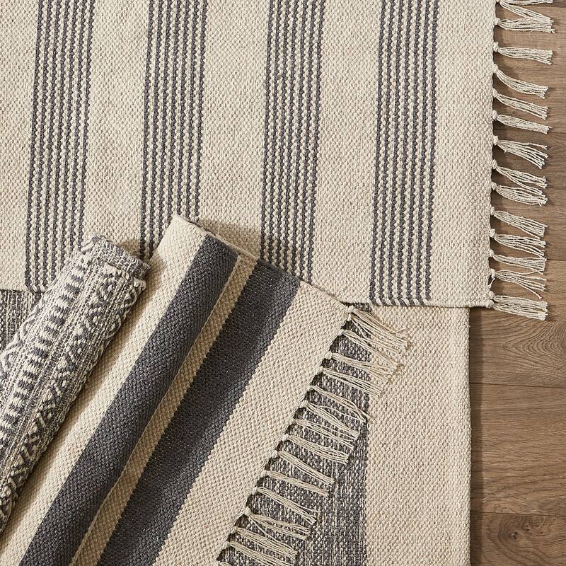 DII Black Ticking Stripe Hand-Loomed Rug 2x3 Ft - 24.0 In. L X 36.0 In. W X 0.2 In. H
