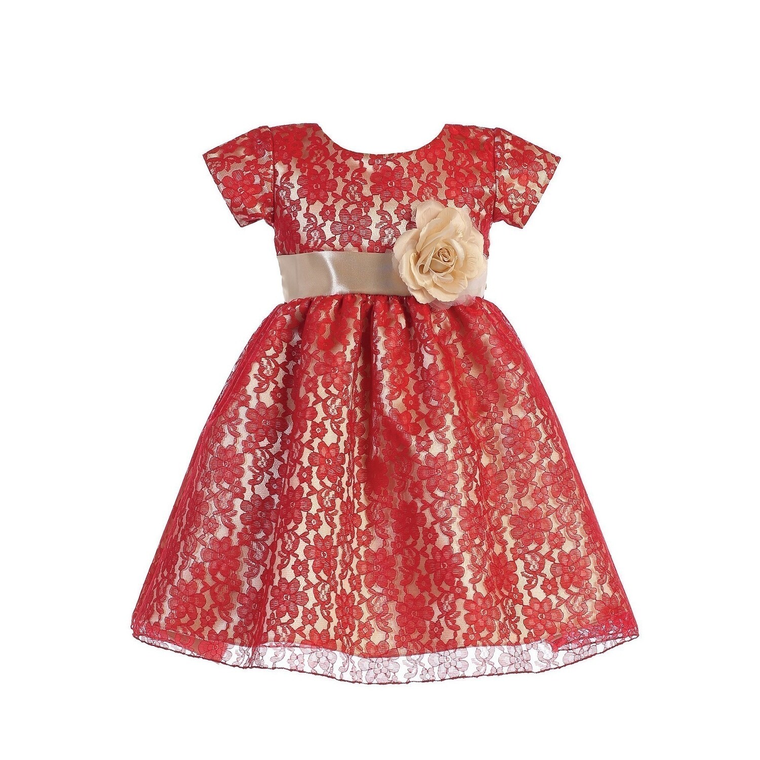 Shop Lito Girls Red Gold Lace Shiny Satin Underlay Stylish Christmas Dress Overstock 23540848