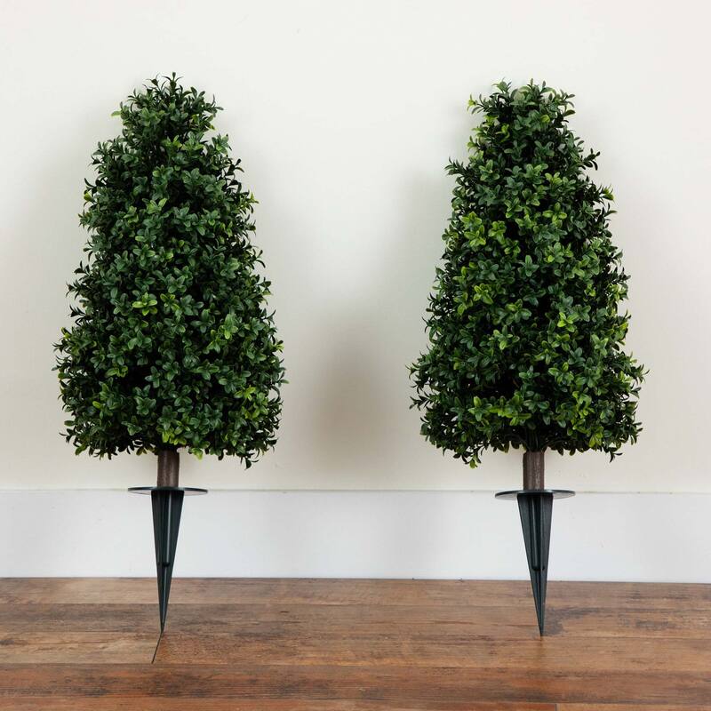 Boxwood Artificial Plants with Stakes - 2.5' - Green - Set of 2