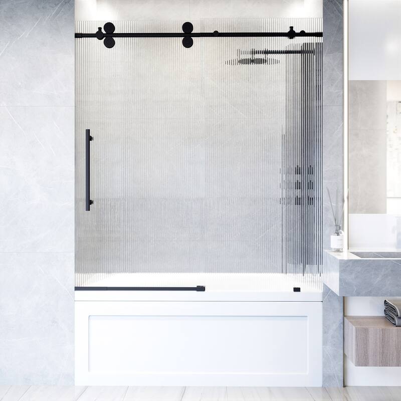 VIGO Elan 56" to 60" W x 66" H Frameless Sliding Tub Door in Matte Black - Left