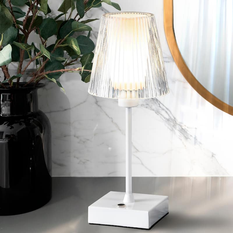 Lina 12.5" Modern Industrial Rechargeable/Cordless Iron/Acrylic Integrated LED Table Lamp with Ribbed Shade, by JONATHAN Y